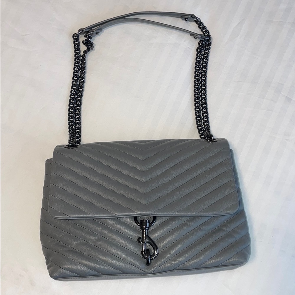 Rebecca Minkoff Grey Quilted Edie Flap Shoulder Bag or Crossbody